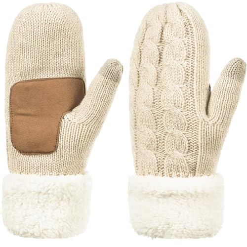 Wantonfy Damen Strick Handschuhe Winterhandschuhe Fäustlinge Handschuhe Strickhandschuhe mit Thermofleece gefüttert von Wantonfy