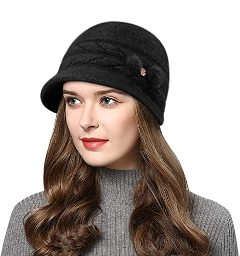 Wantonfy Damen Strickmütze Barett Beanie Wintermütze Schirmmütze für Winter Warme Mütze von Wantonfy