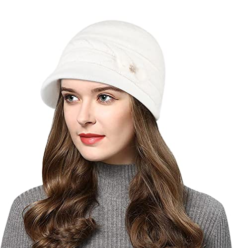 Wantonfy Damen Strickmütze Barett Beanie Wintermütze Schirmmütze für Winter Warme Mütze von Wantonfy