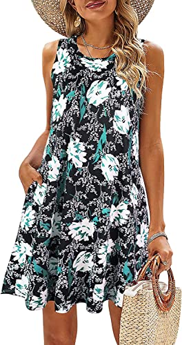 Wantonfy Strandkleider Damen Sommer Freizeitkleider für Damen Swing Sommerkleider Blusenkleid mit Taschen von Wantonfy