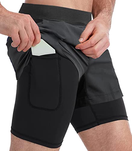 Wantonfy Herren Shorts Sport Laufshorts 2 in 1 Shorts Running Sporthose mit Taschen Laufshorts Kurze Hosen Schnelltrocknende Trainingsshorts von Wantonfy