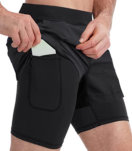 Wantonfy Herren Shorts Sport Laufshorts 2 in 1 Shorts Running Sporthose mit Taschen Laufshorts Kurze Hosen Schnelltrocknende Trainingsshorts von Wantonfy