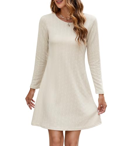 Wantonfy Kleid Langarm Damen Strick Elegant Winterkleider Pulloverkleid Einfarbige Rundkragen Strickkleid von Wantonfy