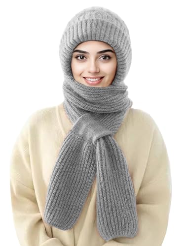 Wantonfy Mütze Schal Sets Damen Ohrenschützer Set Gestrickt Beanie Winter 2 in 1 Set von Wantonfy
