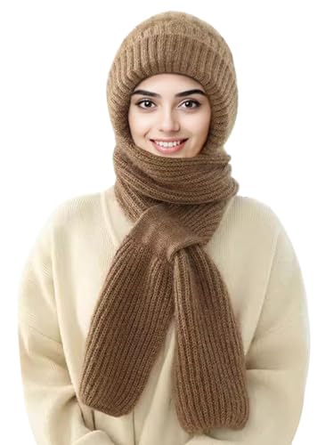 Wantonfy Mütze Schal Sets Damen Ohrenschützer Set Gestrickt Beanie Winter 2 in 1 Set von Wantonfy