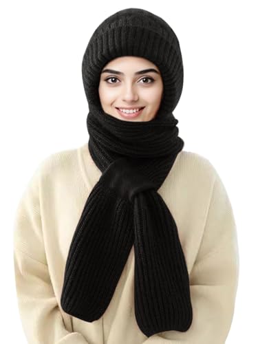 Wantonfy Mütze Schal Sets Damen Ohrenschützer Set Gestrickt Beanie Winter 2 in 1 Set von Wantonfy