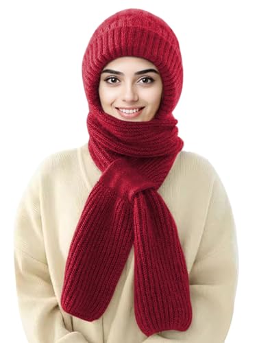Wantonfy Mütze Schal Sets Damen Ohrenschützer Set Gestrickt Beanie Winter 2 in 1 Set von Wantonfy
