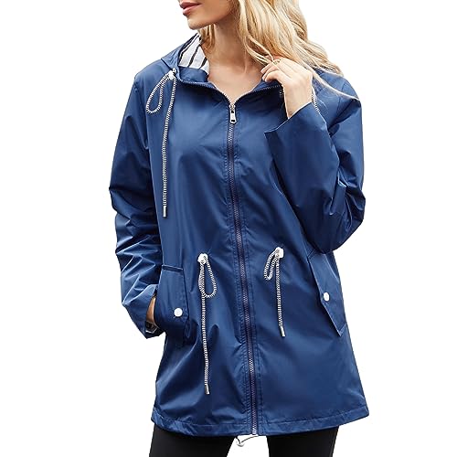 Wantonfy Regenjacke Damen Wasserdicht Dünne Regenmantel Outdoorjacke Windjacke mit Kapuze von Wantonfy