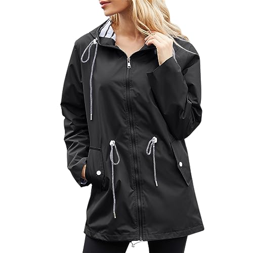 Wantonfy Regenjacke Damen Wasserdicht Dünne Regenmantel Outdoorjacke Windjacke mit Kapuze von Wantonfy