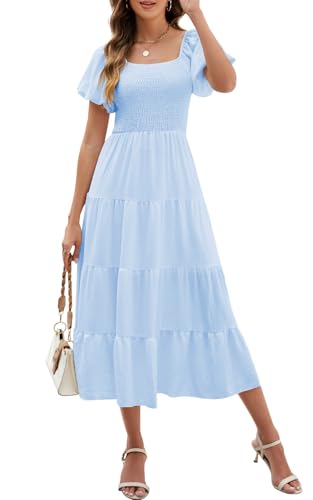 Wantonfy Sommerkleid Damen Lang Freizeitkleider V-Ausschnitt Strandkleid Casual Wickelkleid Strandkleid mit Taschen von Wantonfy