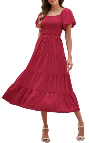 Wantonfy Sommerkleid Damen Lang Freizeitkleider V-Ausschnitt Strandkleid Casual Wickelkleid Strandkleid mit Taschen von Wantonfy