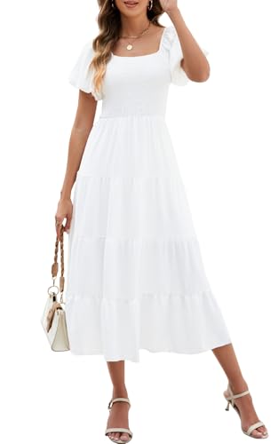 Wantonfy Sommerkleid Damen Lang Freizeitkleider V-Ausschnitt Strandkleid Casual Wickelkleid Strandkleid mit Taschen von Wantonfy