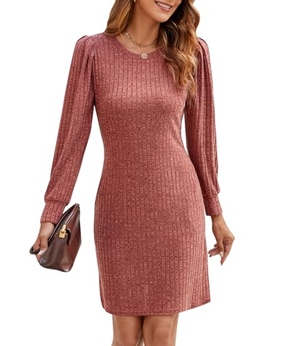 Wantonfy Strickkleid Damen Langarm Kleider Pulloverkleid Rundhalsausschnitt Freizeitkleid Herbst und Winter mit Taschen von Wantonfy
