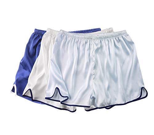 Damen Satin Shorts Pyjama Hose Schlafanzug Kurz Nachtwäsche Unterwäsche 3-Pack:Blau+Weiß+Hellblau EU S/38 von Wantschun