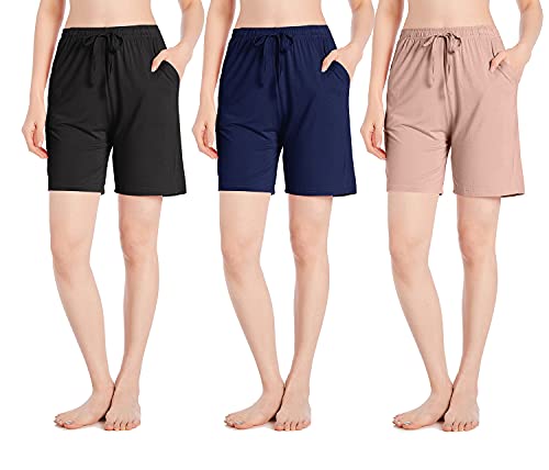 Wantschun Damen Bamboo Fiber Schlafanzughose Modal Nachtwäsche Shorts Schwarz+Navy Blau+Champagne;M von Wantschun