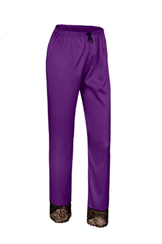 Wantschun Damen Satin Silk Lace Hose Schlafanzug Nachtwäsche Pyjama Schlafhose Lila EU S/38 von Wantschun