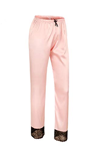 Wantschun Damen Satin Silk Lace Hose Schlafanzug Nachtwäsche Pyjama Schlafhose Rosa EU M/40 von Wantschun