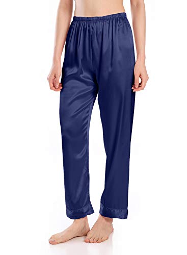 Wantschun Damen Satin Silk Schlafanzughose Nachtwäsche Hose Pyjama Bottom, Dunkelblau, L von Wantschun