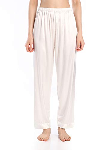 Wantschun Damen Satin Silk Schlafanzughose Nachtwäsche Hose Pyjama Bottom, Weiß, M / 38-40 von Wantschun