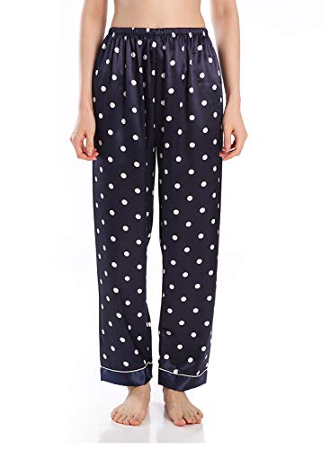 Wantschun Damen Satin Silk Schlafanzughose Nachtwäsche Hose Pyjama Bottom Marineblau Dot EU Größe L von Wantschun