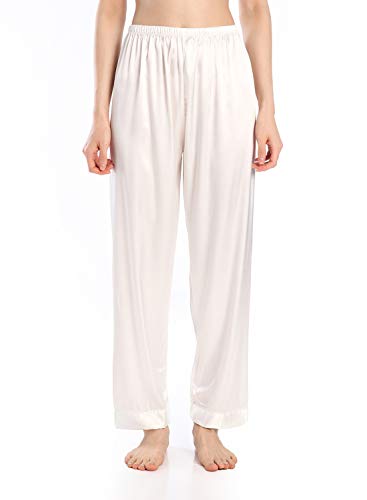 Wantschun Damen Satin Silk Schlafanzughose Nachtwäsche Hose Pyjama Bottom, Weiß, S / 36 von Wantschun