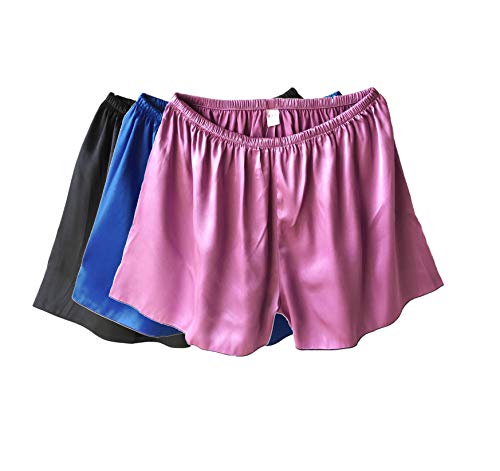 Wantschun Damen Satin Silk Shorts Hose Schlafanzug Pyjama Nachtwäsche Unterwäsche Schwarz+Blau+Lila EU L von Wantschun