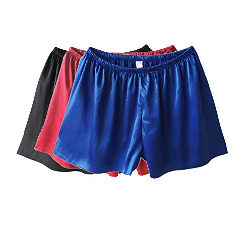 Wantschun Damen Satin Silk Shorts Hose Schlafanzug Pyjama Nachtwäsche Unterwäsche Schwarz+Weinrot+Blau EU L von Wantschun