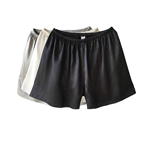 Wantschun Damen Satin Silk Shorts Hose Schlafanzug Pyjama Nachtwäsche Unterwäsche Silber+Weiß+Schwarz EU XL von Wantschun