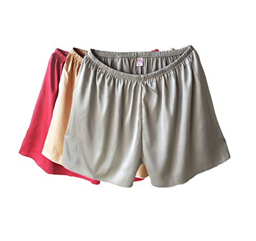 Wantschun Damen Satin Silk Shorts Hose Schlafanzug Pyjama Nachtwäsche Unterwäsche Weinrot+Champagne+Silber EU L von Wantschun