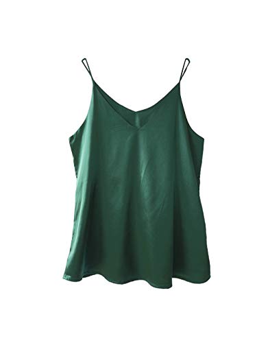 Wantschun Damen Seiden-Satin-Mieder, Camisole mit Trägern, einfarbig, Top, T-Shirt, Bluse, Tank-Shirt, V-Ausschnitt, Spaghettiträger, XXS-4XL - Grün - Groß von Wantschun