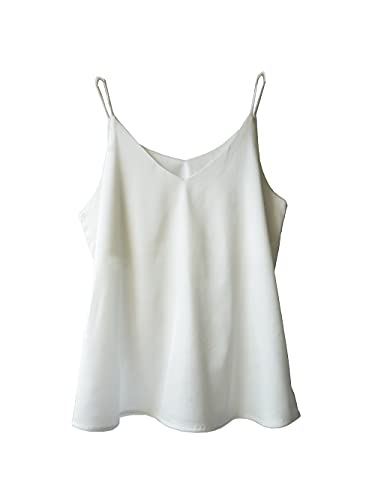 Wantschun Damen Seiden-Satin-Mieder, Camisole mit Trägern, einfarbig, Top, T-Shirt, Bluse, Tank-Shirt, V-Ausschnitt, Spaghettiträger, XXS-4XL - Weiß - Mittel von Wantschun