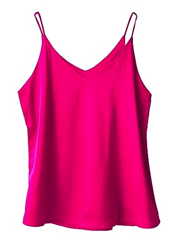 Wantschun Damen Satin Silk Weste Bluse Tank Tops Shirt Cami Spaghetti Träger Camisole Vest V-Ausschnitt Basic - Dunkelrosa ; L von Wantschun