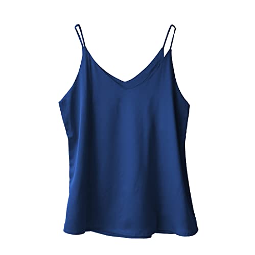 Wantschun Damen Satin Silk Weste Bluse Tank Tops Shirt Cami Spaghetti Träger Camisole Vest V-Ausschnitt Basic - Navy Blau ; S von Wantschun