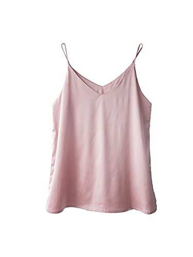 Wantschun Damen Satin Silk Weste Bluse Tank Tops Shirt Cami Spaghetti Träger Camisole Vest V-Ausschnitt Basic - Rosa ; 2X von Wantschun