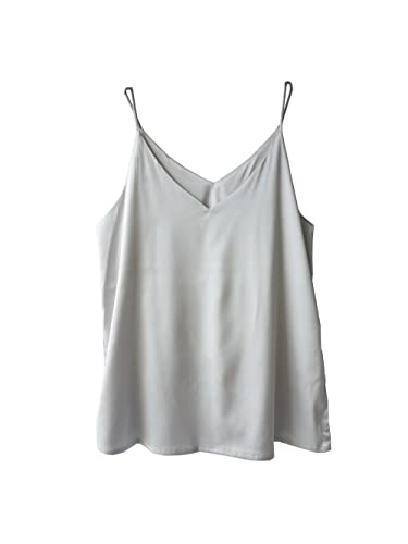 Wantschun Damen Seiden-Satin-Mieder, Camisole mit Trägern, einfarbig, Top, T-Shirt, Bluse, Tank-Shirt, V-Ausschnitt, Spaghettiträger, XXS-4XL - Grau - Mittel von Wantschun