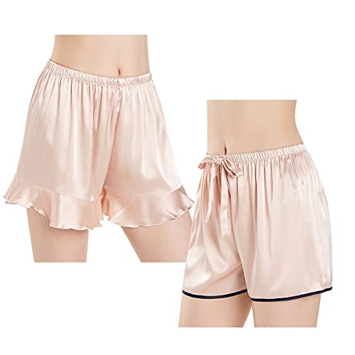 Wantschun Damen Schlafanzughose Kurze Hose Shorts Satin Silk Pyjamahose Nachtwäsche Hose Style A+B - 2 Pack: Champagne ; XXL von Wantschun