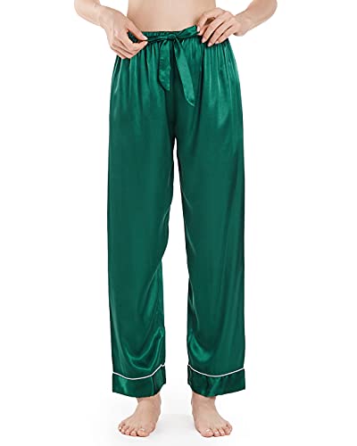 Wantschun Damen Schlafanzughose Satin Silk Pyjamahose Nachtwäsche Hose Bogenknoten - Dunkelgrün ; 3XL von Wantschun