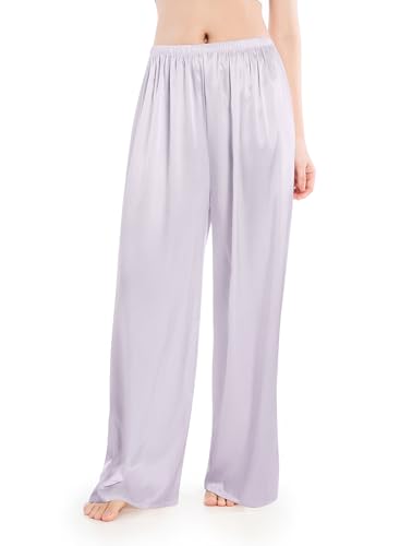 Wantschun Damen Schlafanzughose Satin Silk Pyjamahose Wide Leg Nachtwäsche Hose - Grau ; M von Wantschun