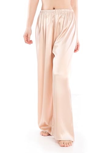 Wantschun Damen Schlafanzughose lang Satin Silk Pyjamahose Wide Leg Nachtwäsche Hose Champagne;Large von Wantschun