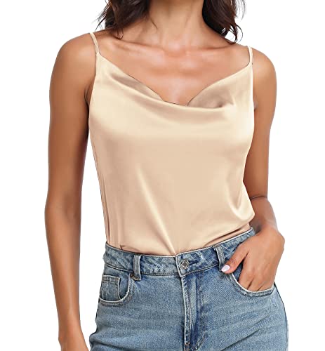 Wantschun Damen Silk Satin Wasserfallausschnitt Camisole Spaghetti Träger Cami Tank Top Bluse Vest Champagne ; 1X von Wantschun