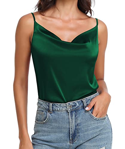 Wantschun Damen Silk Satin Wasserfallausschnitt Camisole Spaghetti Träger Cami Tank Top Bluse Vest Grün ; 3X von Wantschun