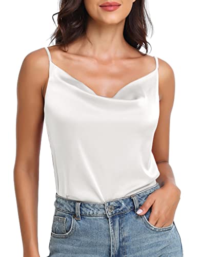 Wantschun Damen Silk Satin Wasserfallausschnitt Camisole Spaghetti Träger Cami Tank Top Bluse Vest Weiß ; 3X von Wantschun