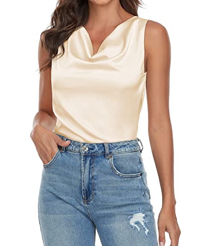 Wantschun Damen Silk Satin Wasserfallausschnitt Tank Top Bluse Vest Hemd Shirt Champagne ; 2X von Wantschun