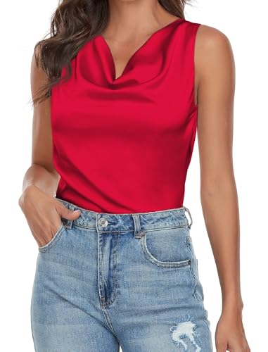Wantschun Damen Silk Satin Wasserfallausschnitt Tank Top Bluse Vest Hemd Shirt Rot ; S von Wantschun