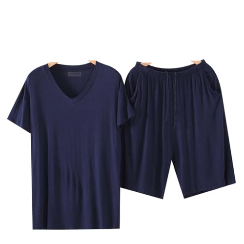 Wantschun Herren Modal Pyjama Set Kurzarm T-Shirt + Shorts Nachtwäsche Zweiteiliger Schlafanzug Dunkelblau;V-Ausschnitt ; XL Wantschun Herren Modal Pyjama Set Kurzarm T-Shirt + Shorts Nachtwäsche Zweiteiliger Schlafanzug Dunkelblau;V-Ausschnitt ; XL von Wantschun