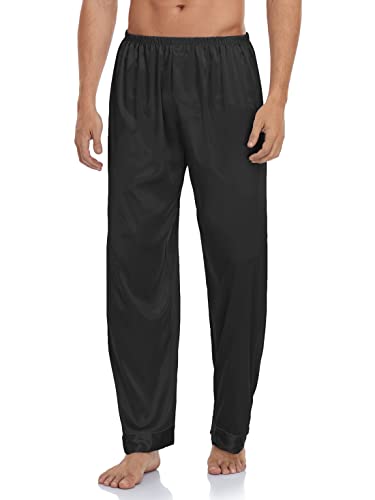 Wantschun Herren Satin Silk Schlafanzug Nachtwäsche Hose Herrenanzug Pyjama Bottom Schlafanzughose Schwarz EU L von Wantschun