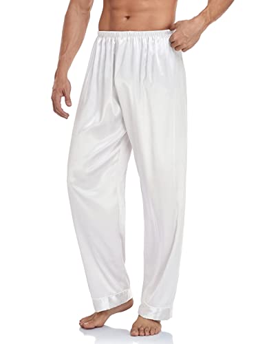 Wantschun Herren Satin Silk Schlafanzug Nachtwäsche Hose Herrenanzug Pyjama Bottom Schlafanzughose Weiß EU M von Wantschun