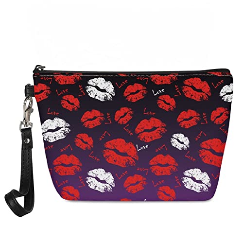 Wanyint Benutzerdefinierte Stil Make-up Tasche Kosmetiktasche Beutel für Frauen Mädchen Weihnachten Halloween Erntedankfest, Rote Lippen, M von Wanyint