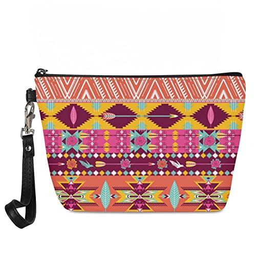 Wanyint Benutzerdefinierte Stil Make-up Tasche Kosmetiktasche Beutel für Frauen Mädchen Weihnachten Halloween Erntedankfest, Tribal Azteken-Stil, M von Wanyint