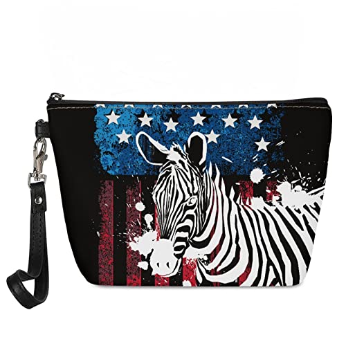 Wanyint Benutzerdefinierte Stil Make-up Tasche Kosmetiktasche Beutel für Frauen Mädchen Weihnachten Halloween Erntedankfest, US-Flagge Zebra, M von Wanyint